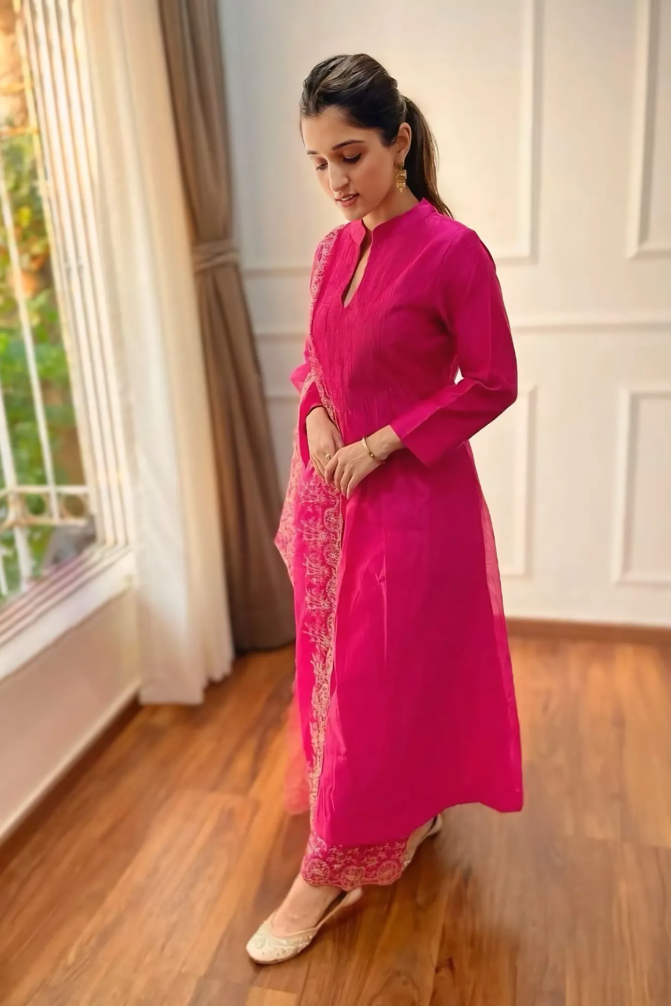 WOMEN EMBROIDERED PINK KURTA SET WITH DUPATTA