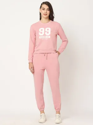 Women Slim Fit Blush Pink Printed Sweatshirt