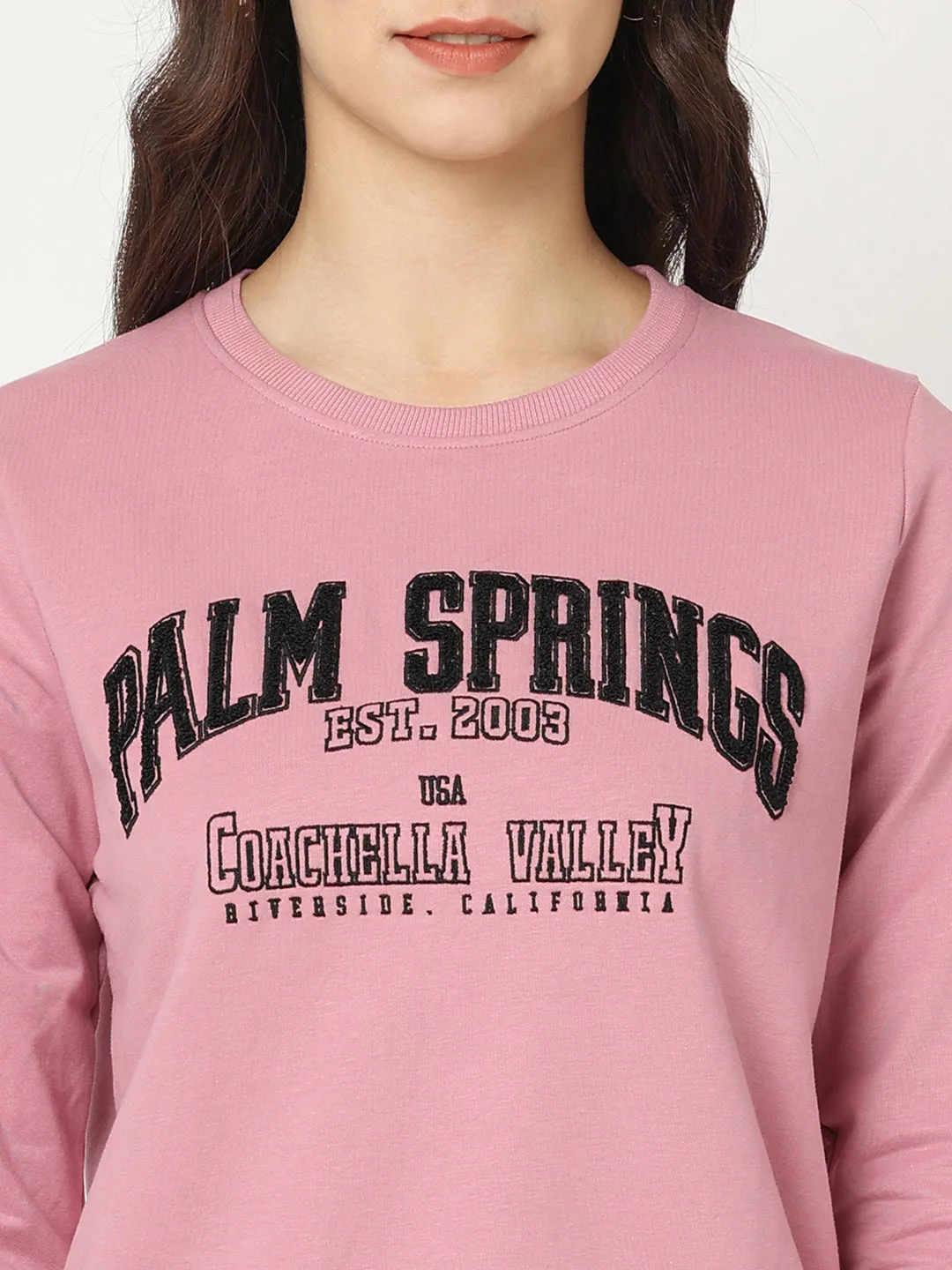 Women Slim Fit Dusty Pink Printed Sweatshirt