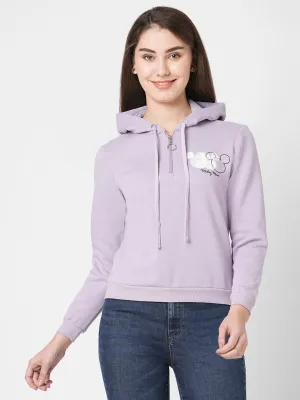 Women Slim Fit Lilac Printed Sweatshirt