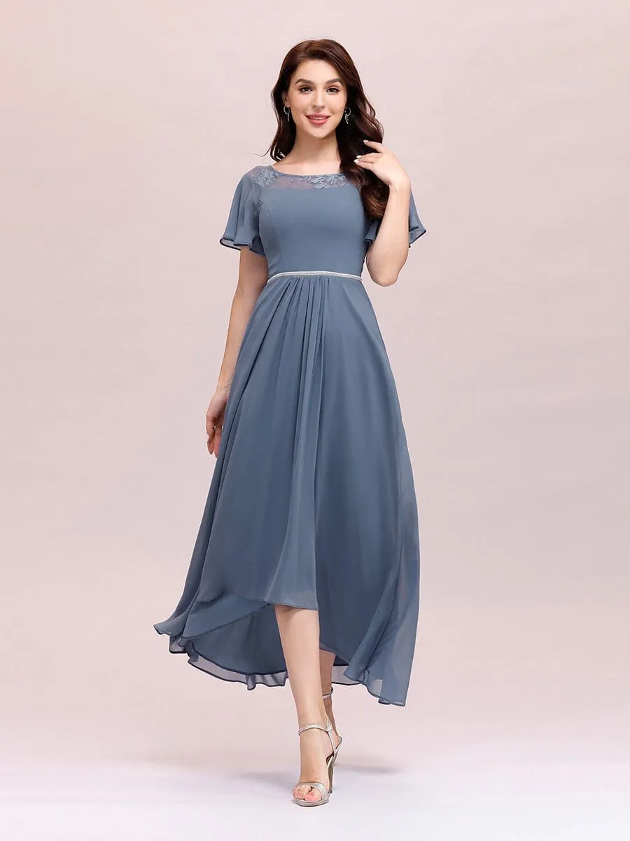 Women's Casual Boat Neck A-Line Midi Dress with Asymmetrical Hems